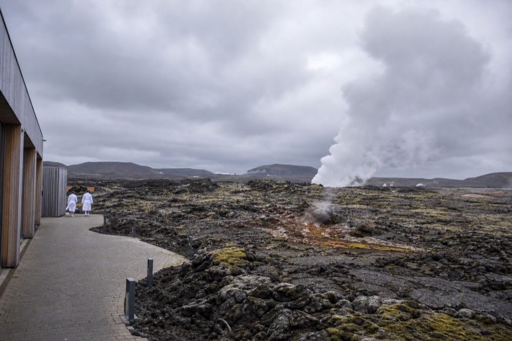 A steam plume rising from a geothermal field on the Reykjanes peninsula