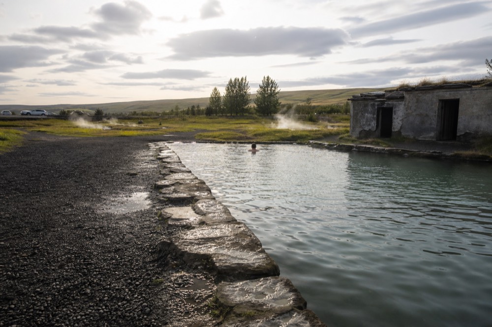 Three contrasting geothermal bathing spots along a South Iceland road route